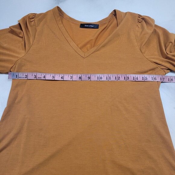 Doe & Rae Womens V-Neck Smocked 3/4 Sleeve Top Blouse Mustard small - Picture 5 of 6